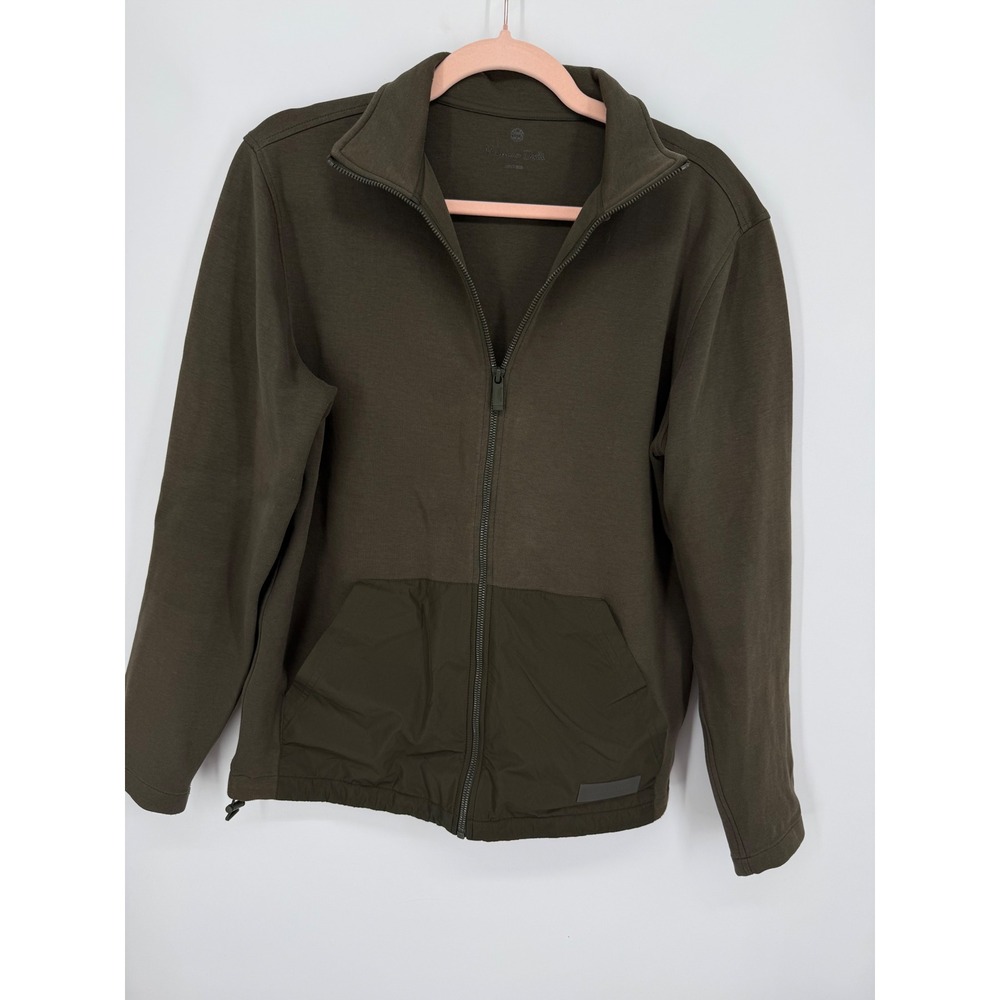 Massimo Dutti Jacket Women Large Olive Green Mixed Media Full Zip Toggle Hem
